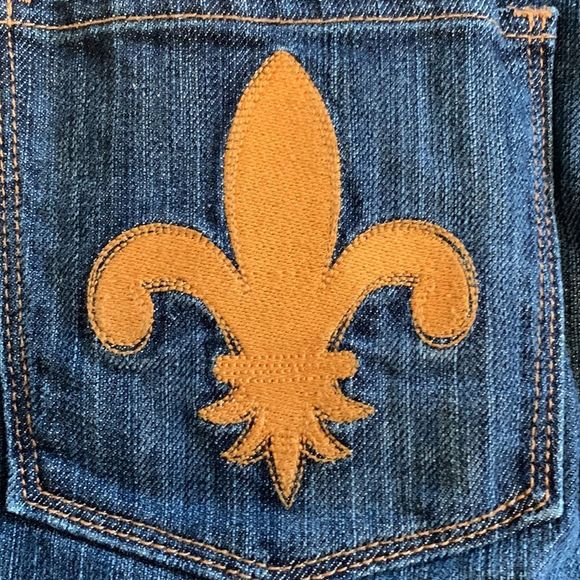 Vintage GAP Embroidered Fleur de Lis Denim Mini Skirt Sz 14 - Picture 4 of 6